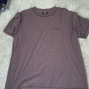 Stussy light brown T with logo - mens Large